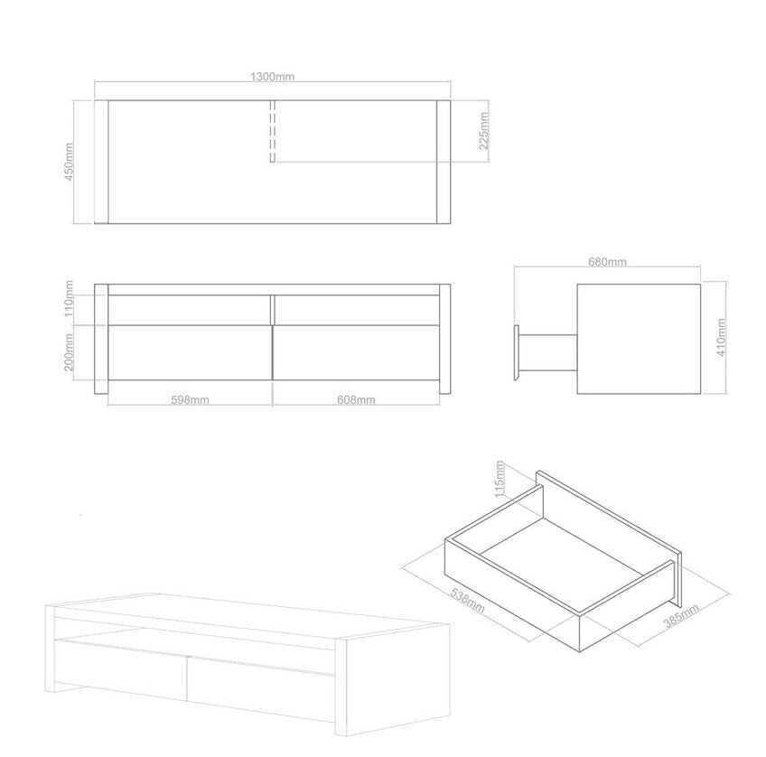 Orsina Loki Coffee Table – Solid Wood with 2 Black Gloss Drawers