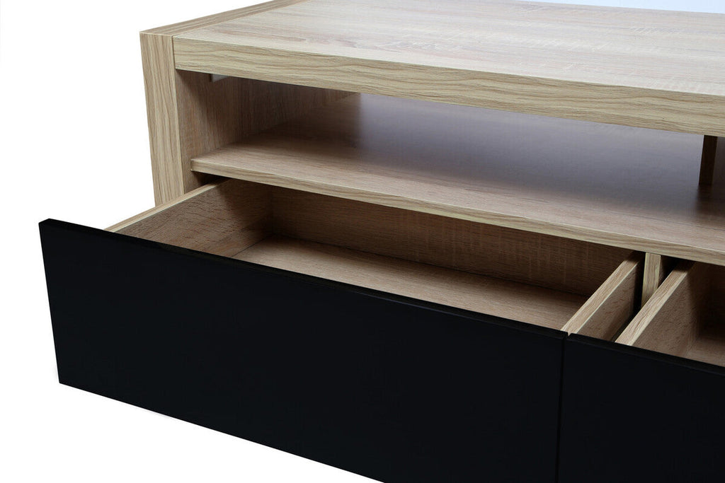 Orsina Loki Coffee Table – Solid Wood with 2 Black Gloss Drawers