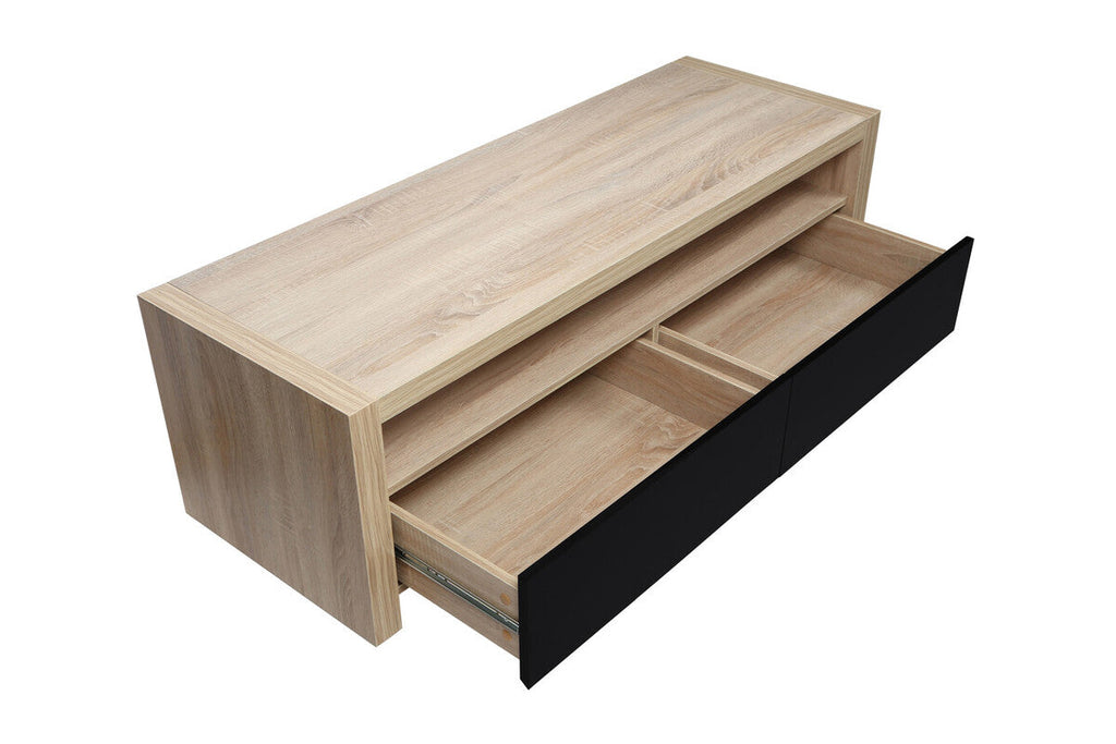 Orsina Loki Coffee Table – Solid Wood with 2 Black Gloss Drawers