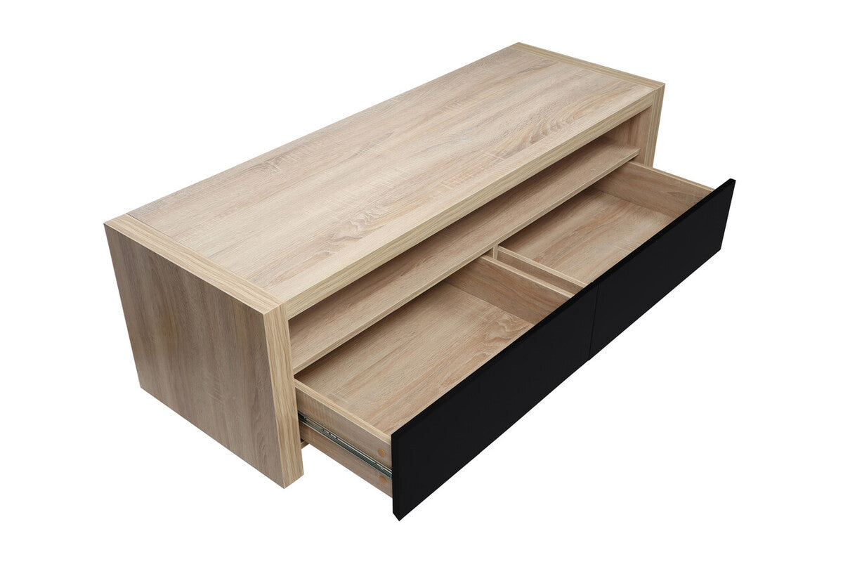 Orsina Loki Coffee Table – Solid Wood with 2 Black Gloss Drawers