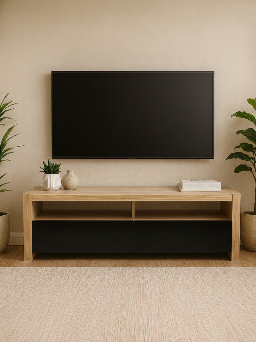 Orsina Loki Coffee Table – Solid Wood with 2 Black Gloss Drawers