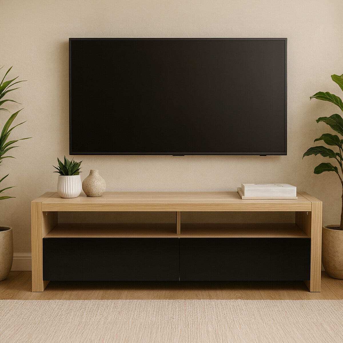 Orsina Loki Coffee Table – Solid Wood with 2 Black Gloss Drawers