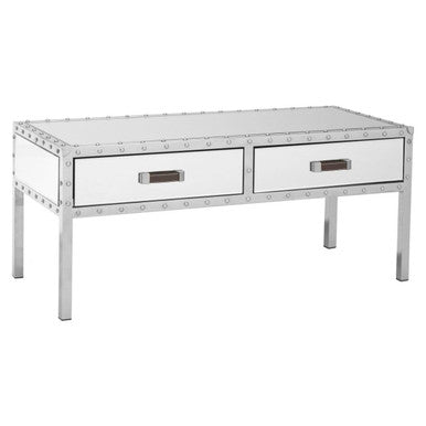 Orsina Rivet Mirrored Coffee Table – Stainless Steel with 2 Drawers