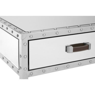 Orsina Rivet Mirrored Coffee Table – Stainless Steel with 2 Drawers