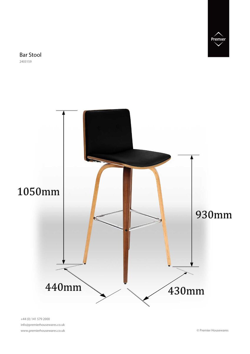 Orsina Parker Black Leather Effect Bar Chair | Modern Kitchen Stool