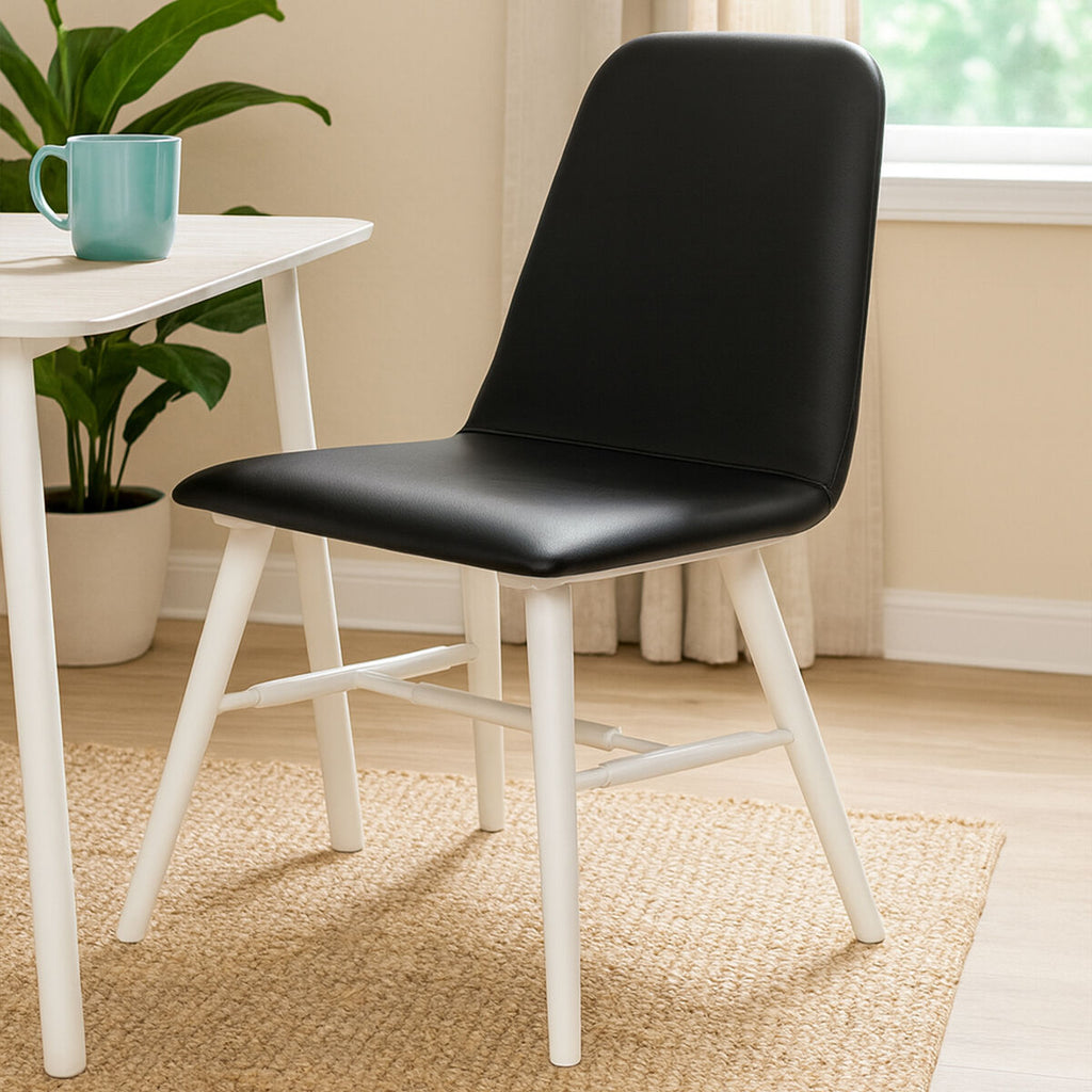 Orsina Cassy Dining Chair | Black Leather Effect with White Wood Legs