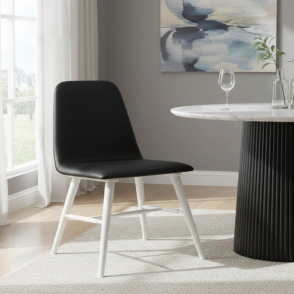 Orsina Cassy Dining Chair | Black Leather Effect with White Wood Legs