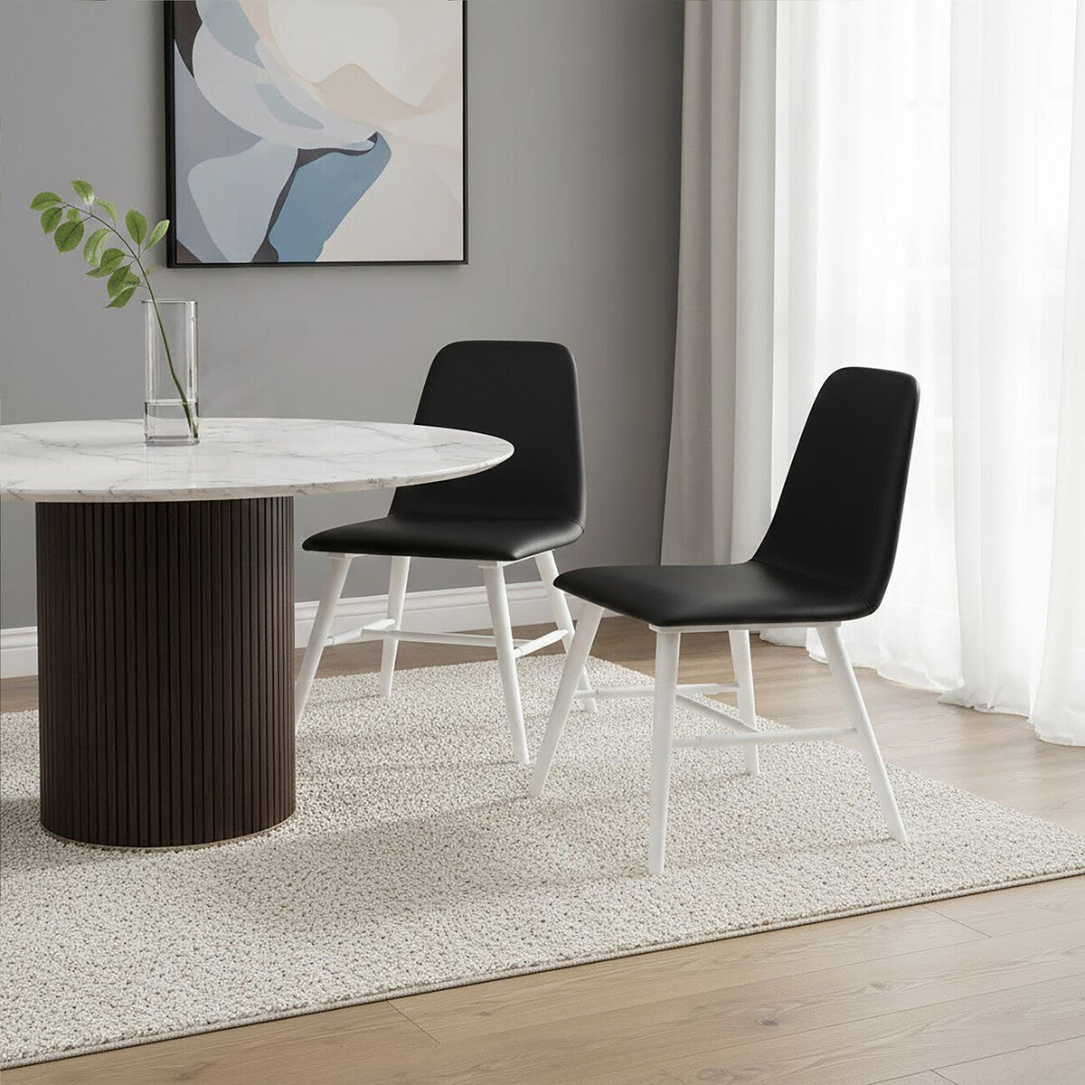 Orsina Cassy Dining Chair | Black Leather Effect with White Wood Legs