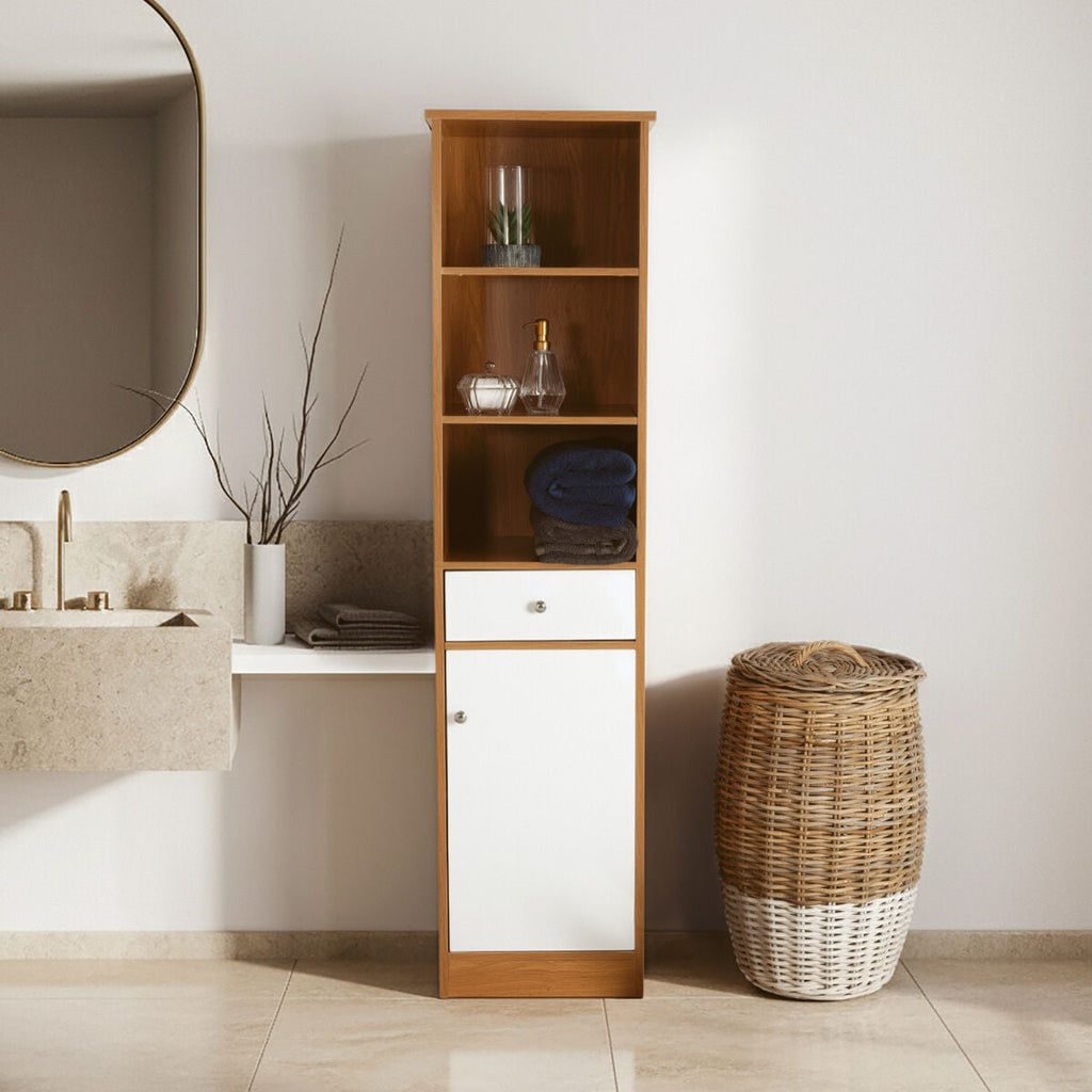 Orsina Vida Oak Effect Floor Standing Cabinet | Slim Bathroom Storage