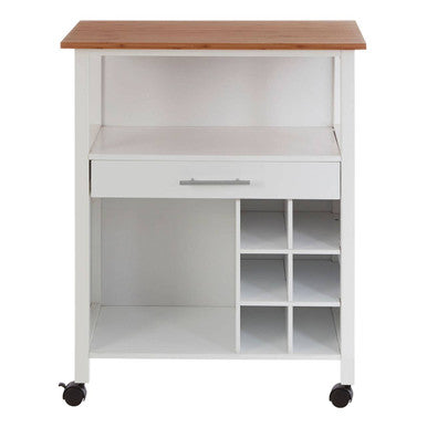 Orsina Harlow Kitchen Trolley – White & Bamboo Mobile Storage Cart