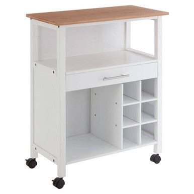 Orsina Harlow Kitchen Trolley – White & Bamboo Mobile Storage Cart