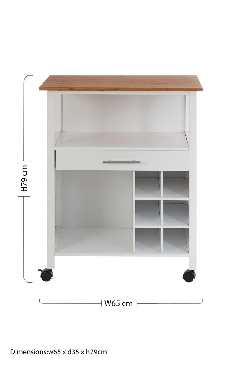 Orsina Harlow Kitchen Trolley – White & Bamboo Mobile Storage Cart