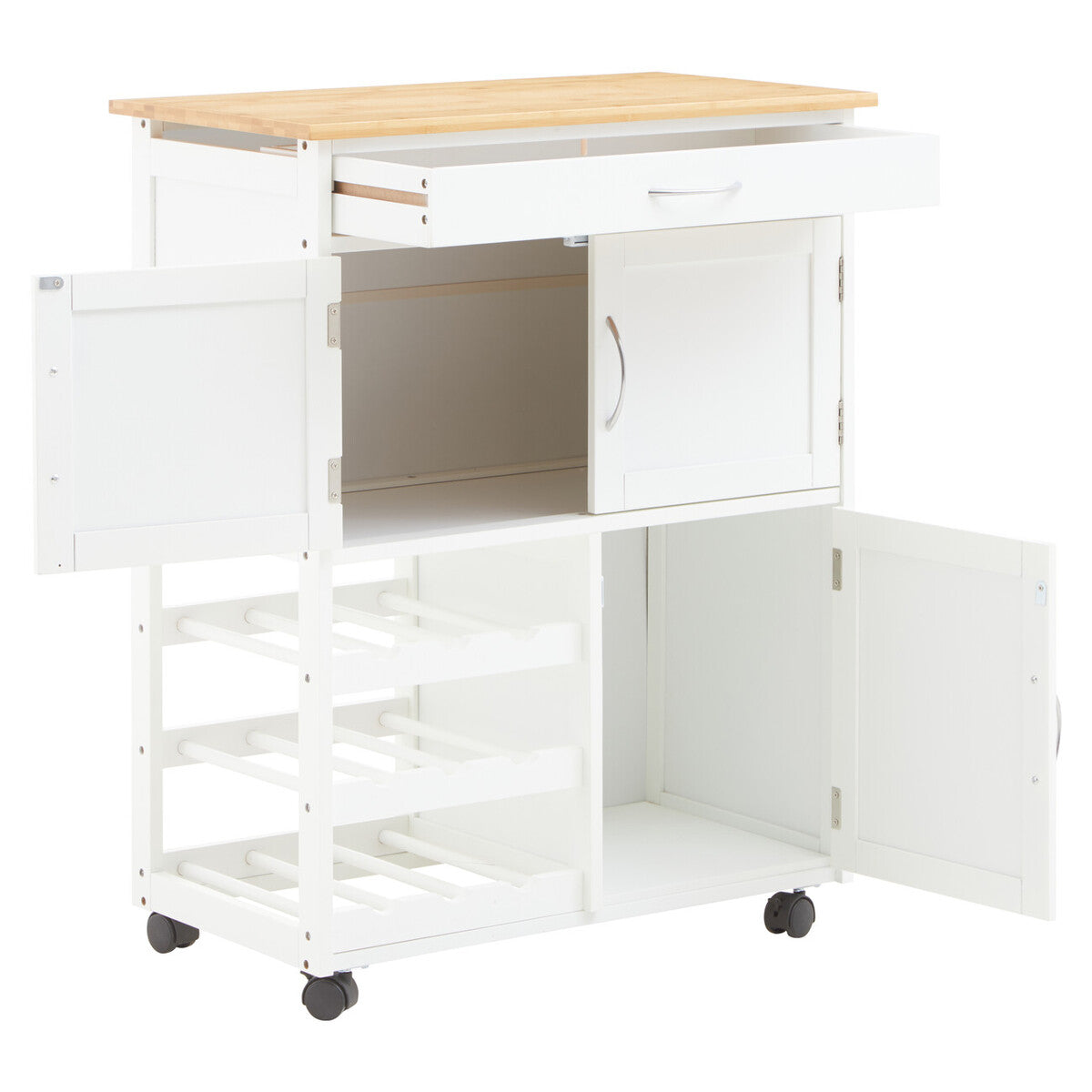 Orsina Harlow Kitchen Trolley – White & Bamboo Rolling Storage Cart