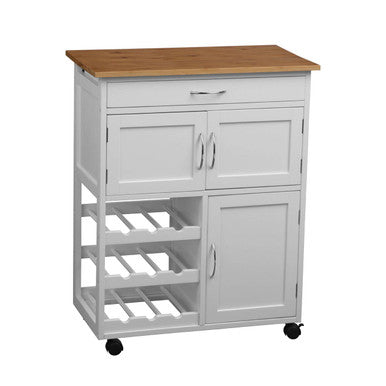 Orsina Harlow Kitchen Trolley – White & Bamboo Rolling Storage Cart
