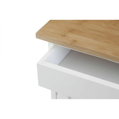 Orsina Harlow Kitchen Trolley – White & Bamboo Rolling Storage Cart