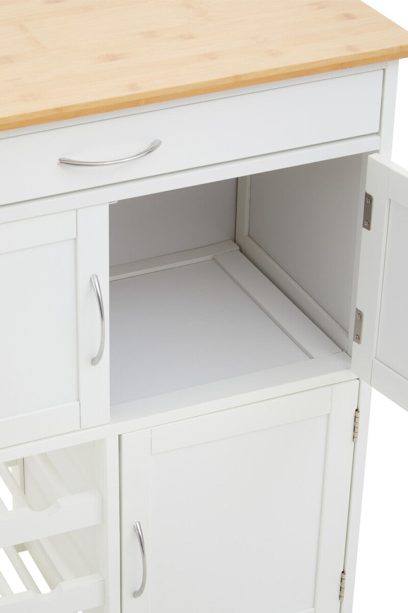 Orsina Harlow Kitchen Trolley – White & Bamboo Rolling Storage Cart