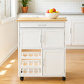 Orsina Harlow Kitchen Trolley – White & Bamboo Rolling Storage Cart