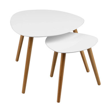 Orsina Nostra Nest of 2 Tables | White High Gloss & Natural Wood