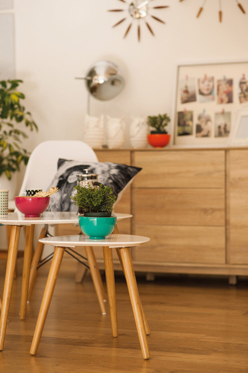 Orsina Nostra Nest of 2 Tables | White High Gloss & Natural Wood
