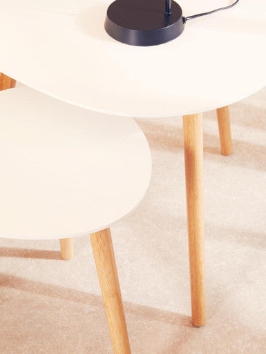 Orsina Nostra Nest of 2 Tables | White High Gloss & Natural Wood