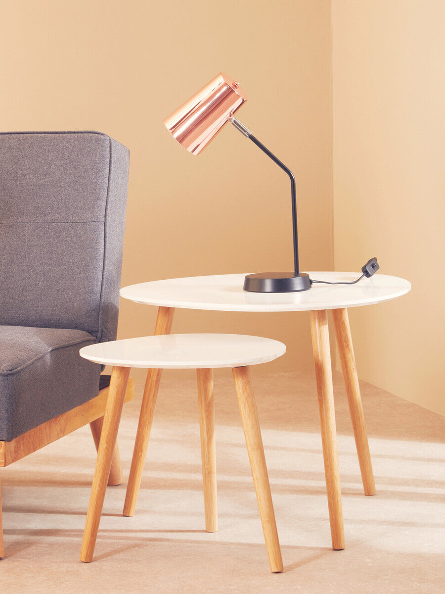 Orsina Nostra Nest of 2 Tables | White High Gloss & Natural Wood