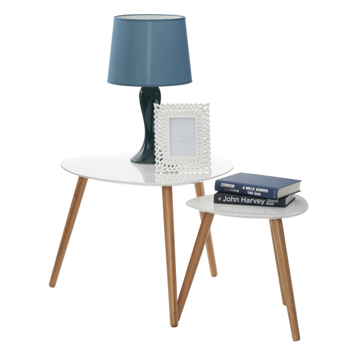 Orsina Nostra Nest of 2 Tables | White High Gloss & Natural Wood