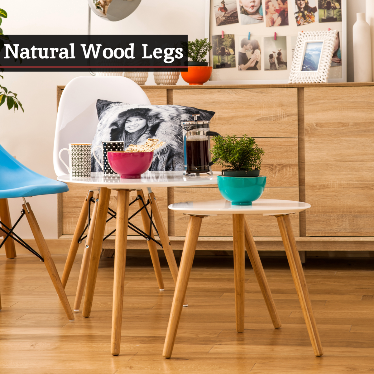 Orsina Nostra Nest of 2 Tables | White High Gloss & Natural Wood