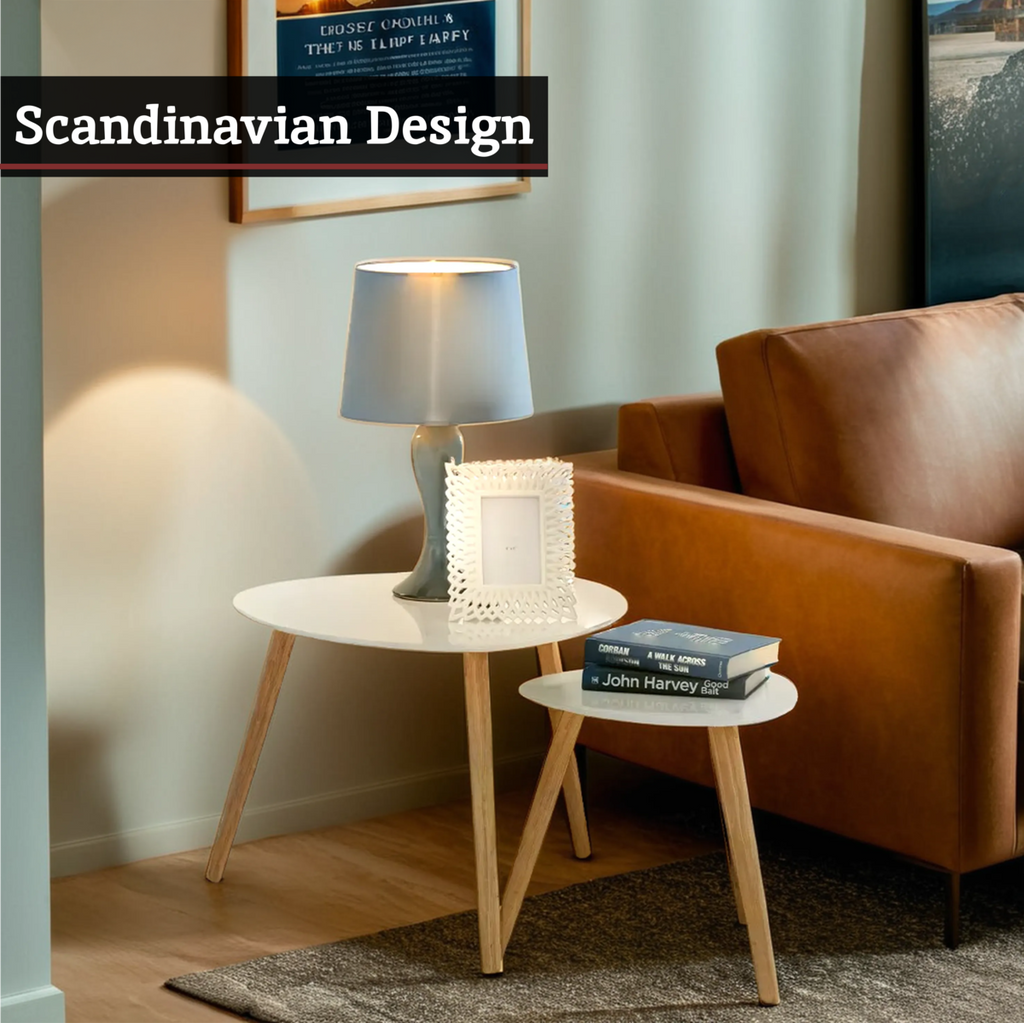 Orsina Nostra Nest of 2 Tables | White High Gloss & Natural Wood