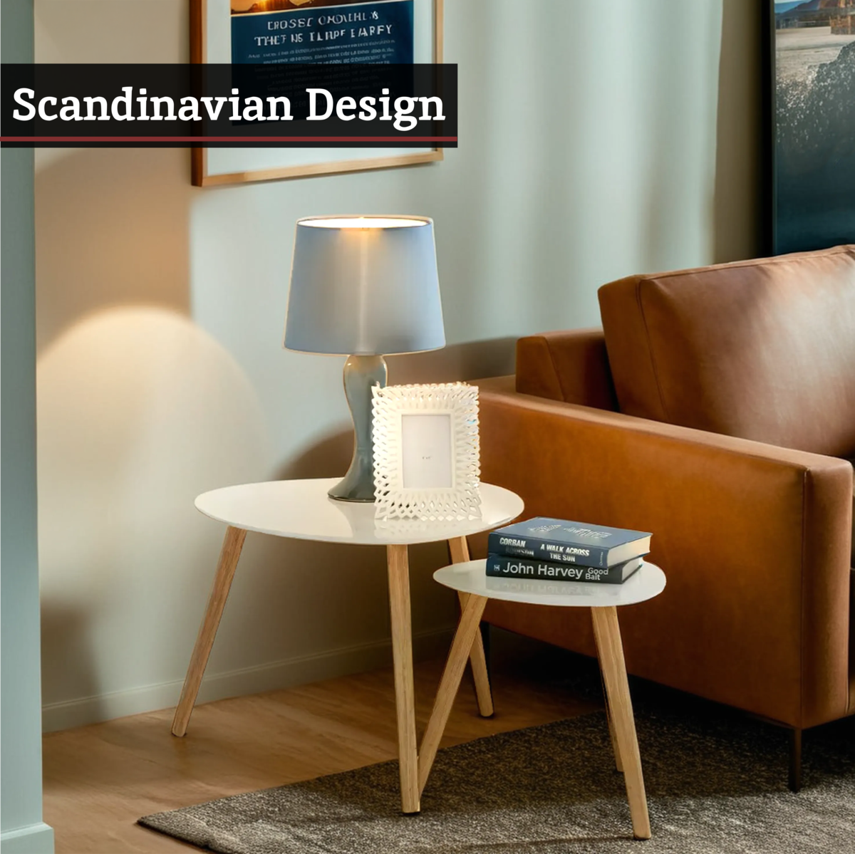 Orsina Nostra Nest of 2 Tables | White High Gloss & Natural Wood