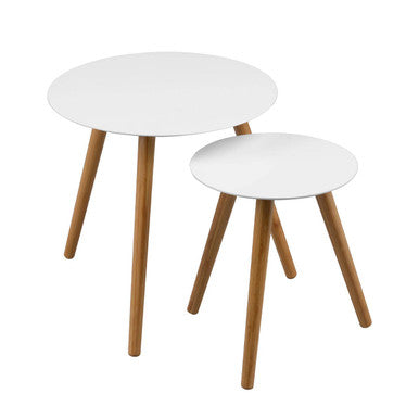 Orsina Nostra Nest of 2 Round Tables - White High Gloss & Wood