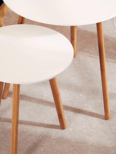 Orsina Nostra Nest of 2 Round Tables - White High Gloss & Wood