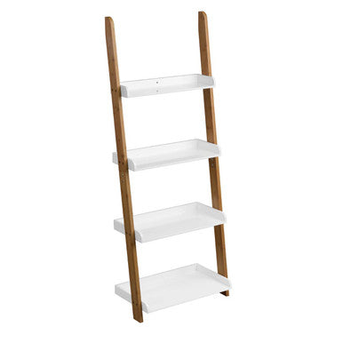 Orsina Nostra 4-Tier Ladder Shelf – Modern Wood and White Display Unit