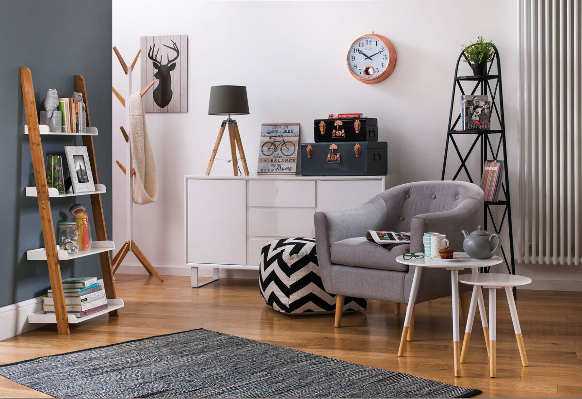 Orsina Nostra 4-Tier Ladder Shelf – Modern Wood and White Display Unit