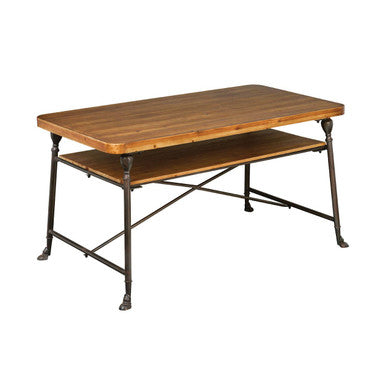 Orsina Foundry Industrial Fir Wood Dining Table with Lower Shelf