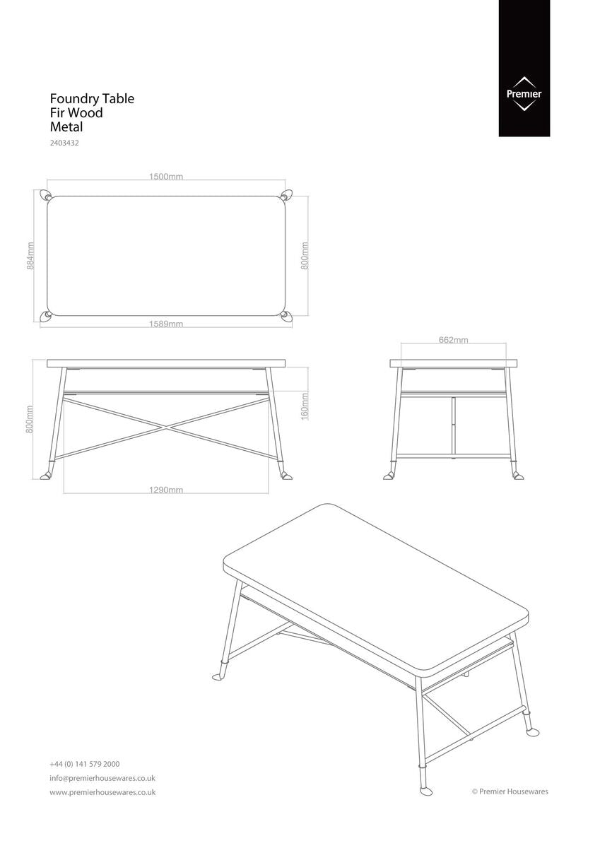 Orsina Foundry Industrial Fir Wood Dining Table with Lower Shelf