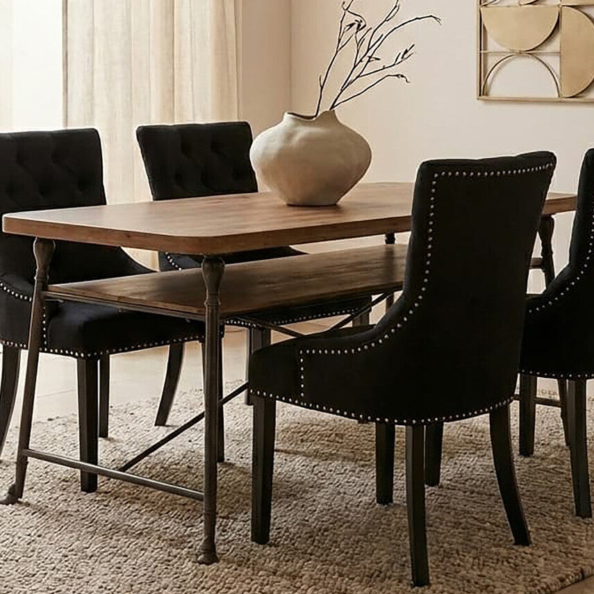 Orsina Foundry Industrial Fir Wood Dining Table with Lower Shelf