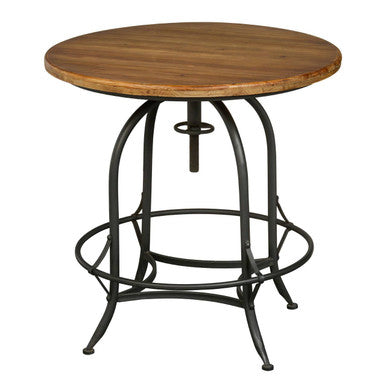 Orsina Round Side Table – Adjustable Fir Wood & Industrial Metal Base