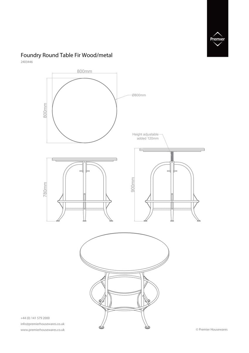 Orsina Round Side Table – Adjustable Fir Wood & Industrial Metal Base