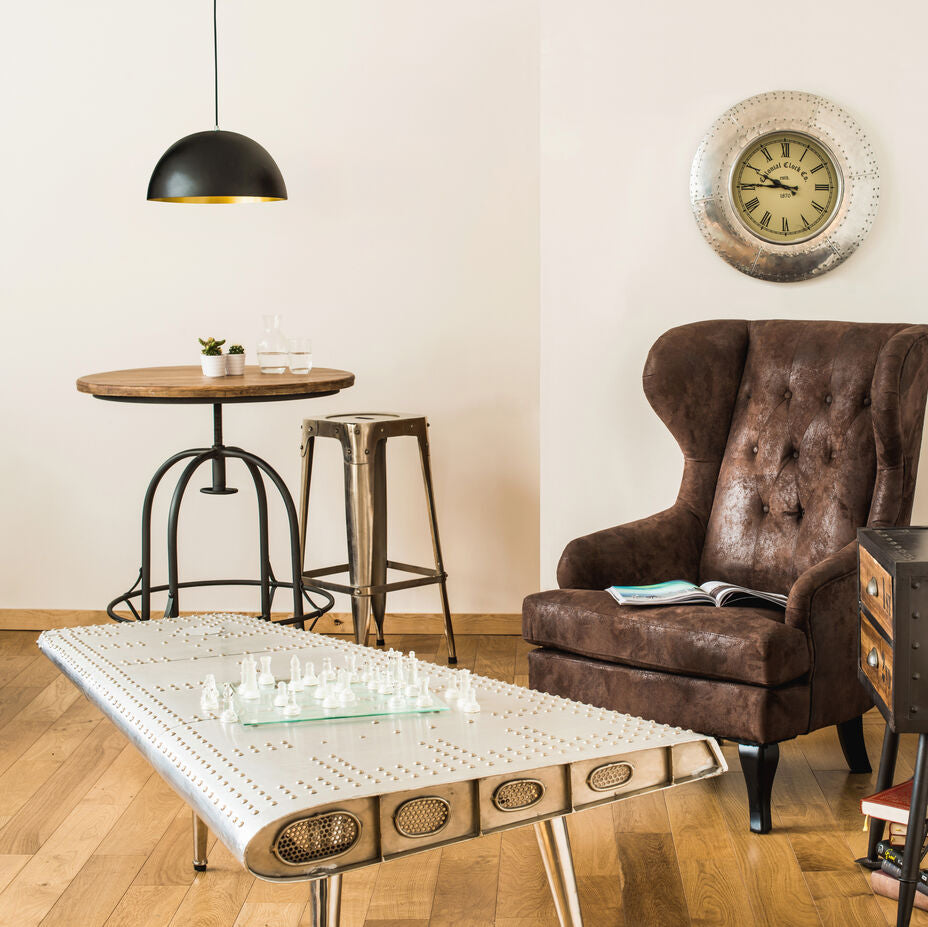 Orsina Round Side Table – Adjustable Fir Wood & Industrial Metal Base