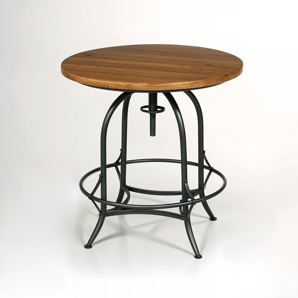 Orsina Round Side Table – Adjustable Fir Wood & Industrial Metal Base