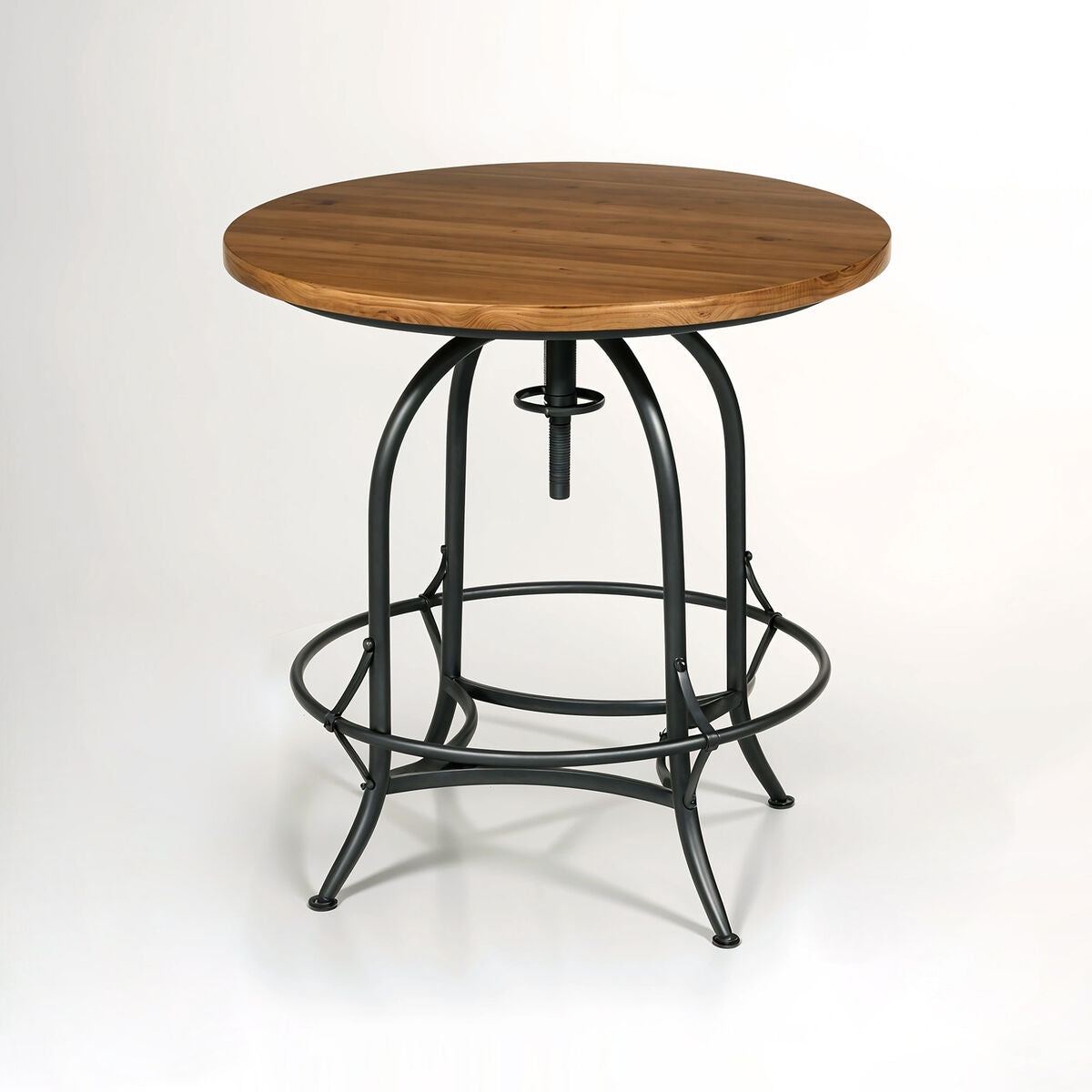 Orsina Round Side Table – Adjustable Fir Wood & Industrial Metal Base