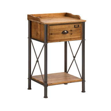 Orsina Foundry Industrial 1-Drawer Side Table – Wood & Metal