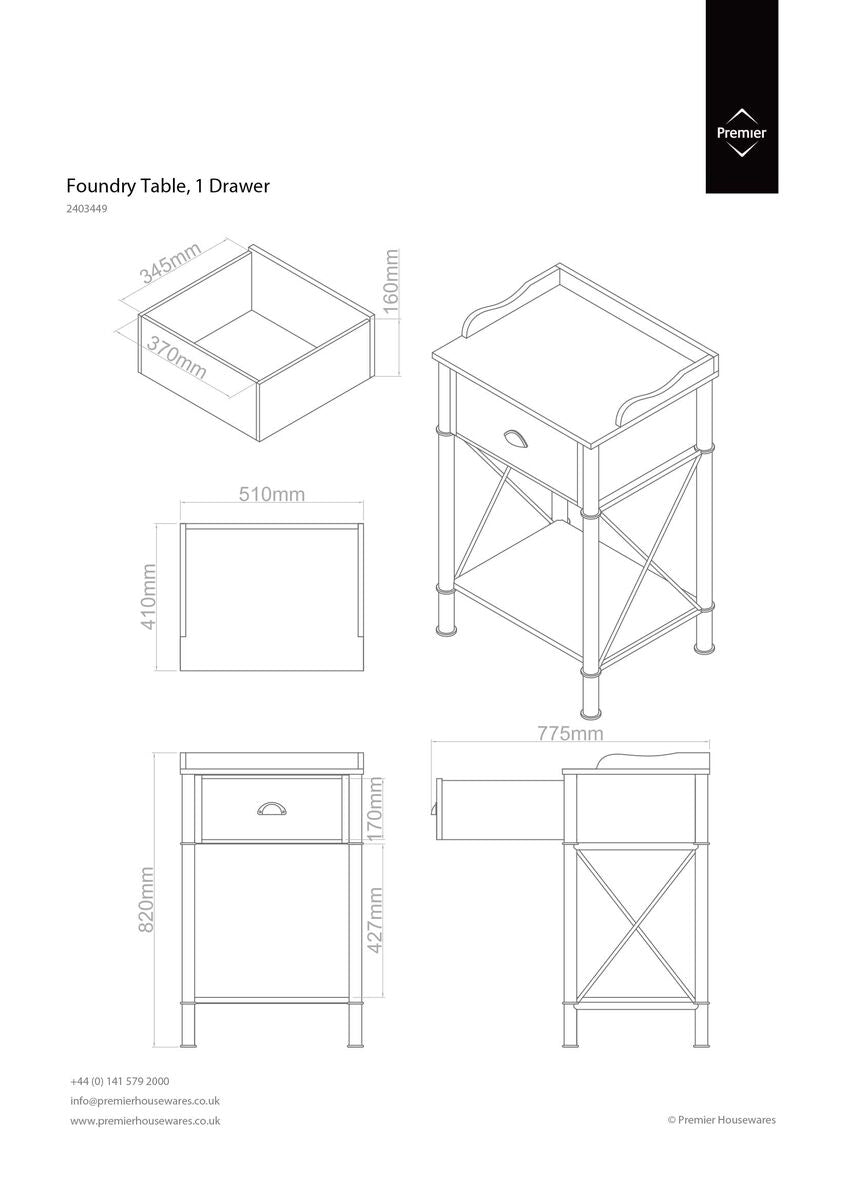 Orsina Foundry Industrial 1-Drawer Side Table – Wood & Metal