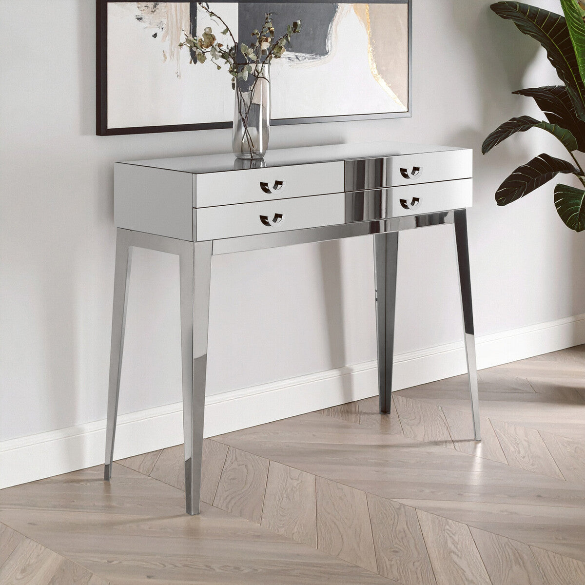 Orsina Lure Stainless Steel Console Table | Modern 4-Drawer Entryway Table