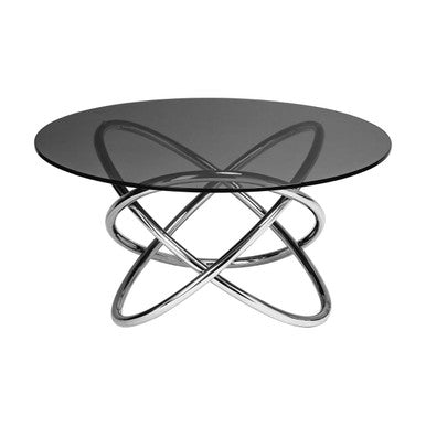 Orsina Cassy Smoked Glass Side Table | Round Silver Steel Frame