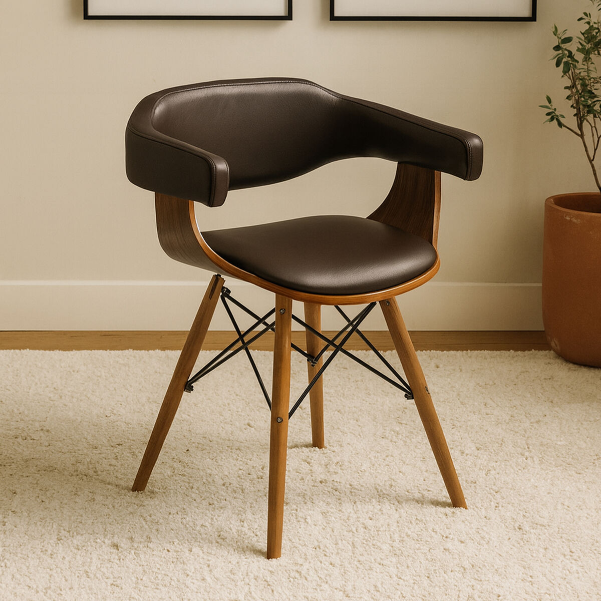 Orsina Parkar Brown Faux Leather and Beech Wood Accent Chair