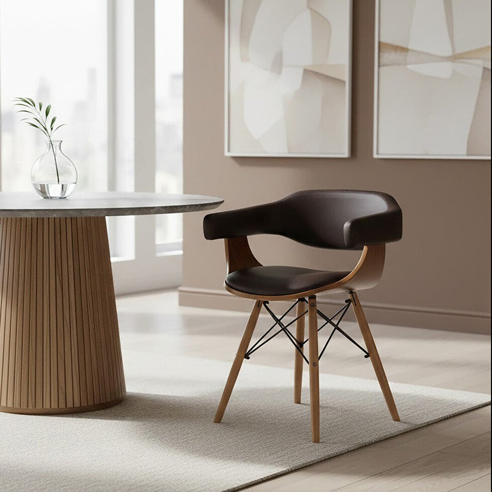 Orsina Parkar Brown Faux Leather and Beech Wood Accent Chair
