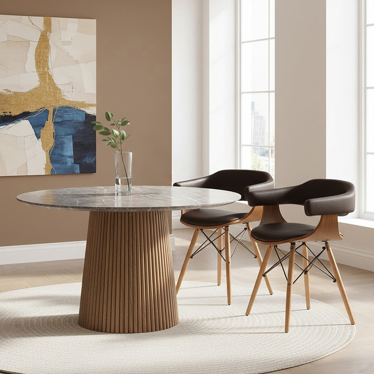Orsina Parkar Brown Faux Leather and Beech Wood Accent Chair