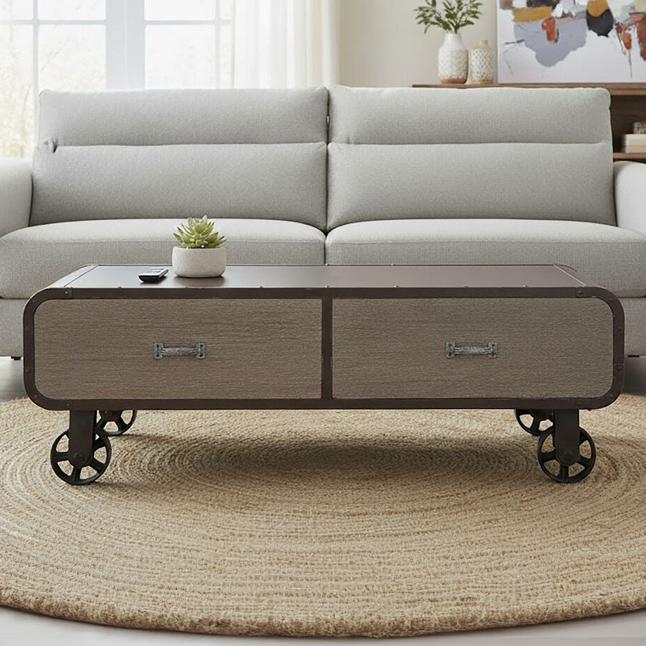Orsina Village Loft 2-Drawer Coffee Table – Rustic Wood Storage Table