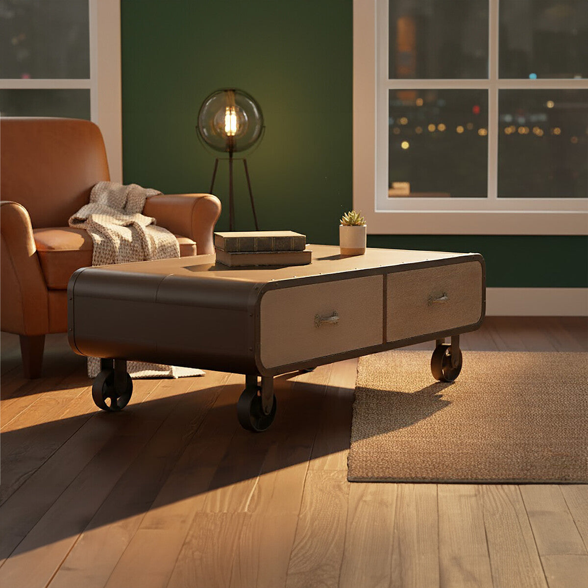 Orsina Village Loft 2-Drawer Coffee Table – Rustic Wood Storage Table